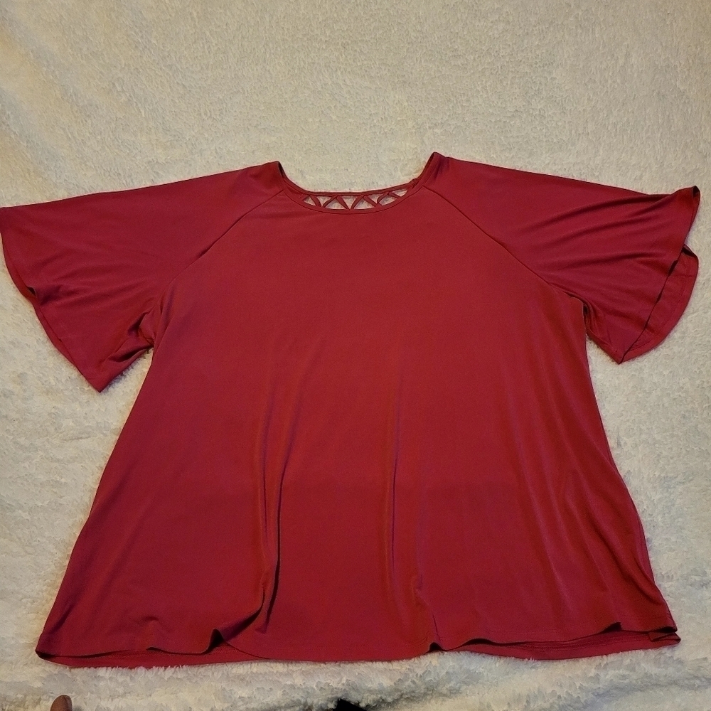 AVENUE VIP Knits Plus Hot Pink Lattice Back Wrap Blouse Stretch 18/20 or 2X